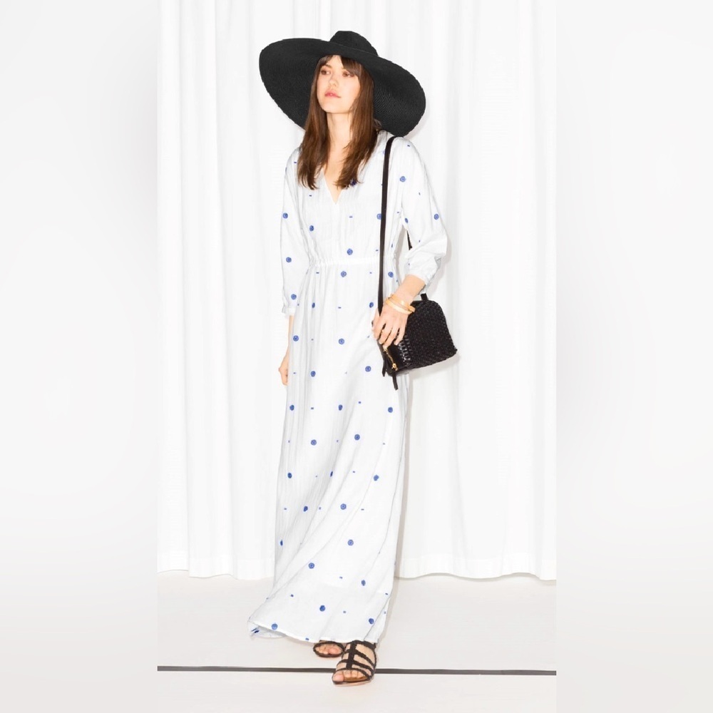 & OTHER STORIES Sz L (estimated) V-Neck Long Sleeve Embroidered Maxi Dress